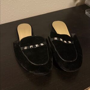 Marc Fisher Black Velvet Mules with Silver Studs